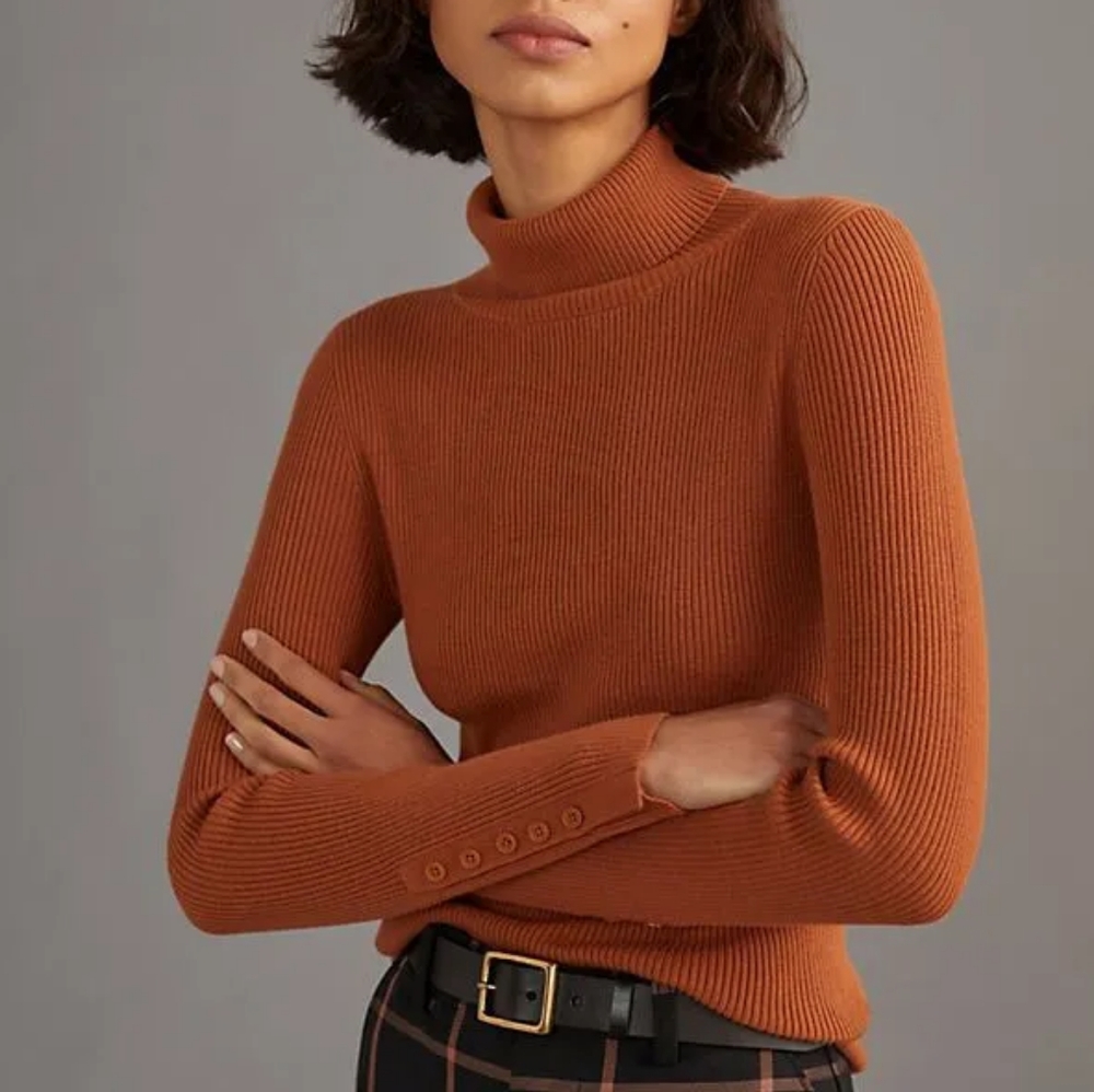 MAEVE by Anthropologie Carmel Pecan Brown Ribbed Turtleneck Sweater Xlarge
